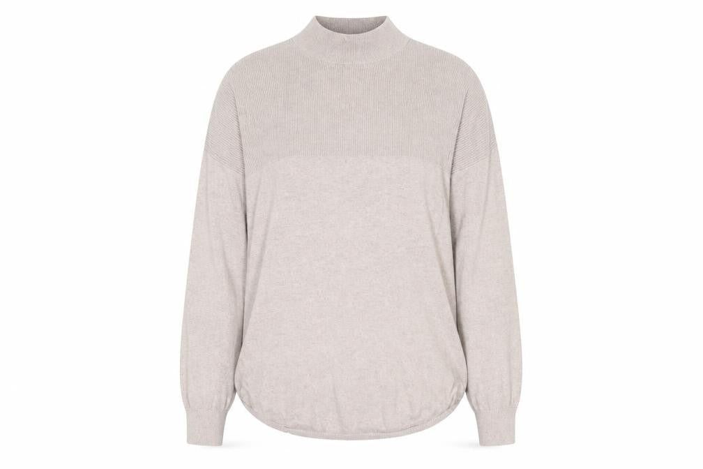 Front view of ASOS women’s beige mock neck cotton jumper, size UK 10