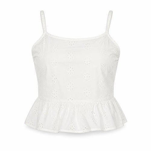 Jack Wills Womens White Cotton Cropped Tank Size 6 Square Neck - Broderie Anglaise