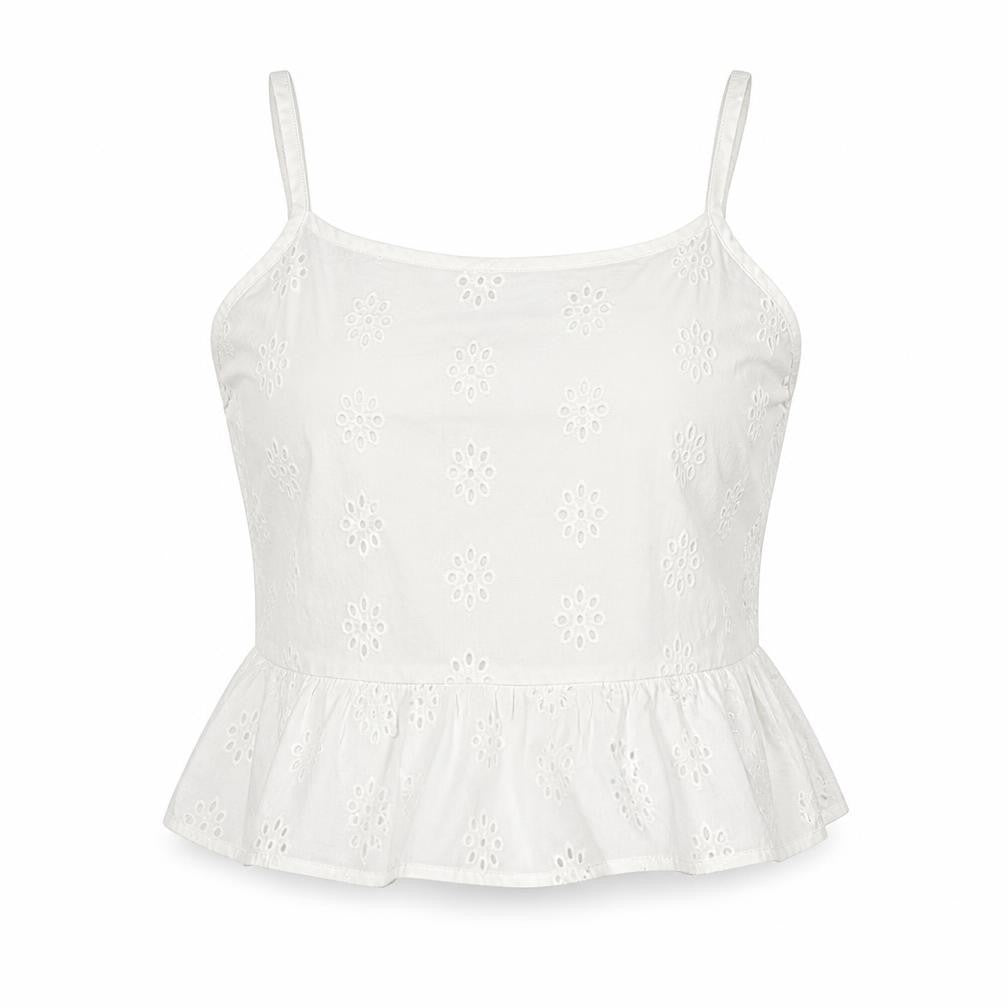 Jack Wills Womens White Cotton Cropped Tank Size 6 Square Neck - Broderie Anglaise