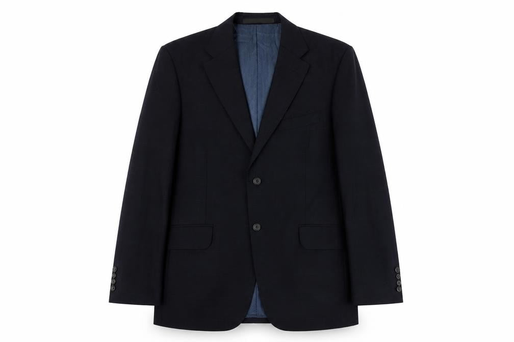 Front view of Marks & Spencer men’s blue wool jacket suit jacket, size M, regular