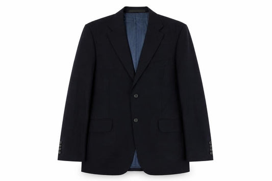 Front view of Marks & Spencer men’s blue wool jacket suit jacket, size M, regular
