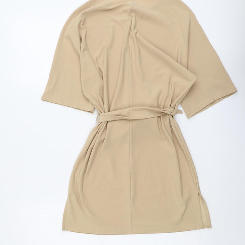 Boohoo Womens Beige Polyester T-Shirt Dress Size 8 Round Neck Pullover - Belted