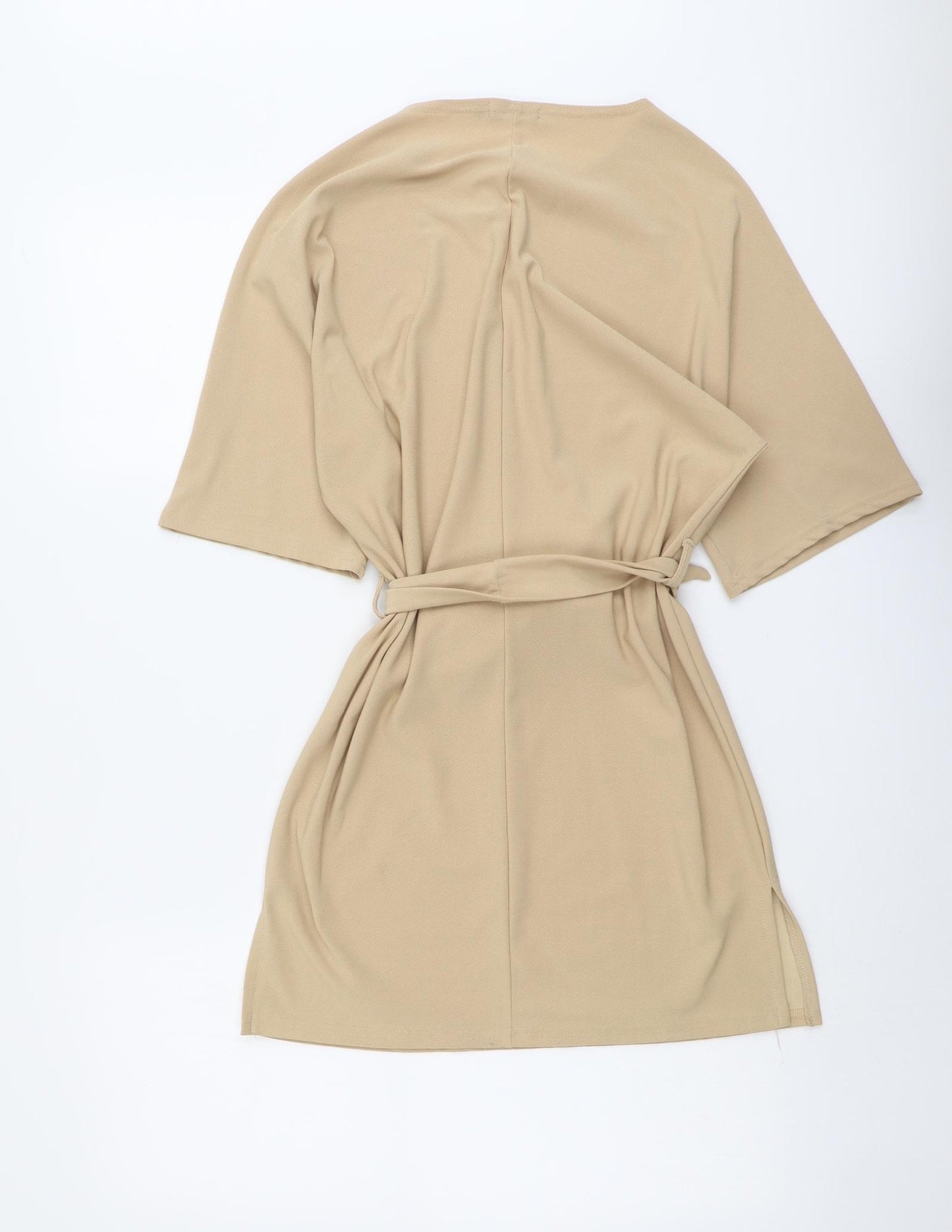 Boohoo Womens Beige Polyester T-Shirt Dress Size 8 Round Neck Pullover - Belted
