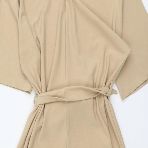 Boohoo Womens Beige Polyester T-Shirt Dress Size 8 Round Neck Pullover - Belted