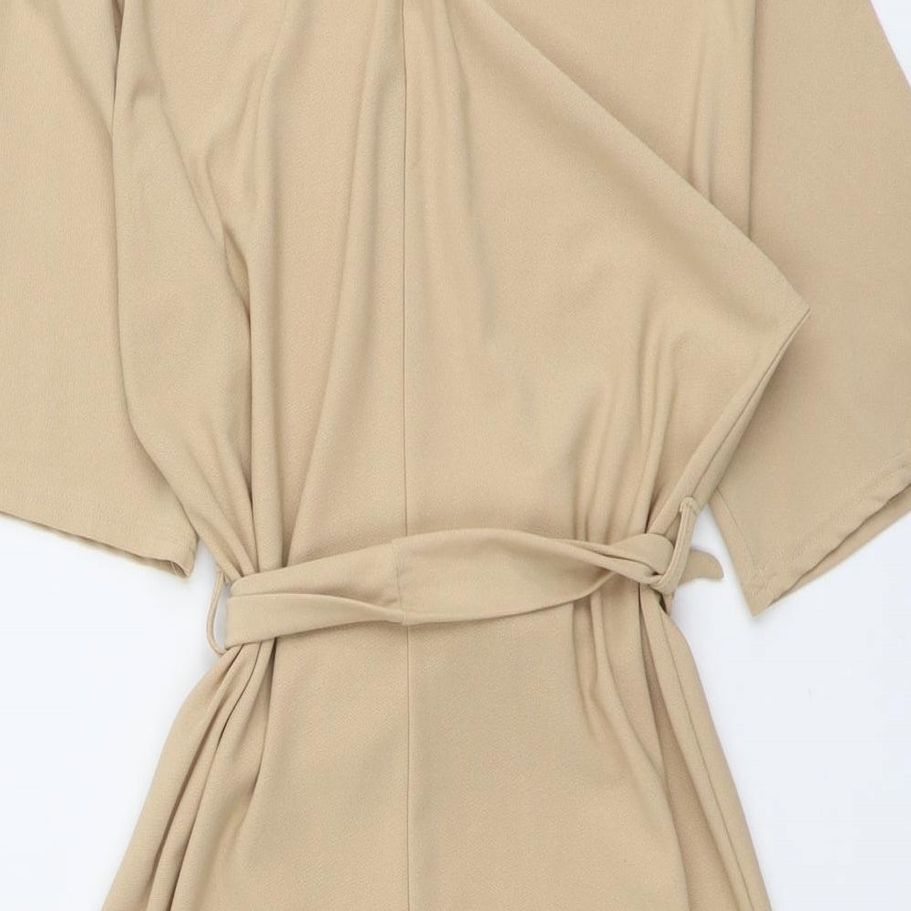 Boohoo Womens Beige Polyester T-Shirt Dress Size 8 Round Neck Pullover - Belted