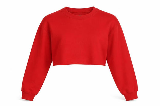 Front view of PRETTYLITTLETHING women’s red cotton pullover sweatshirt, size S, pullover