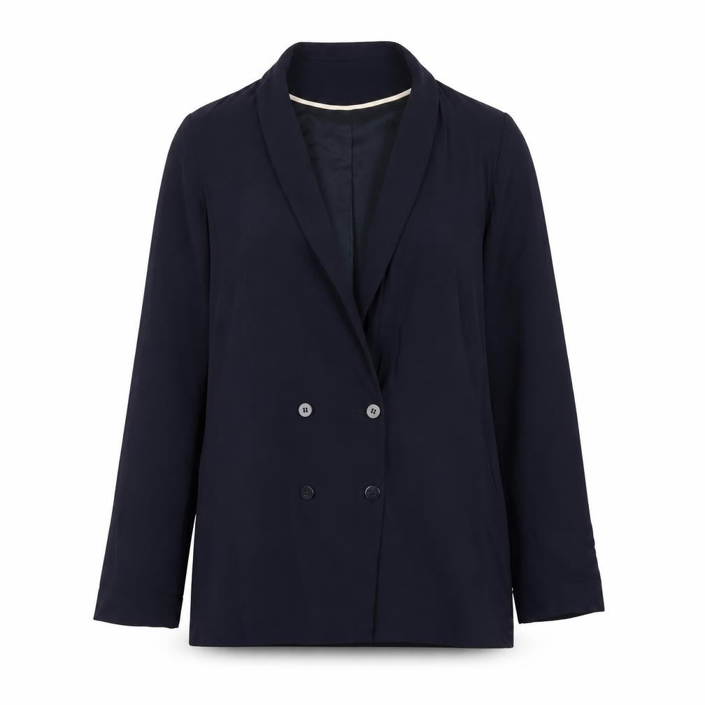 Front view of Topshop women’s blue viscose jacket suit jacket, size UK 6