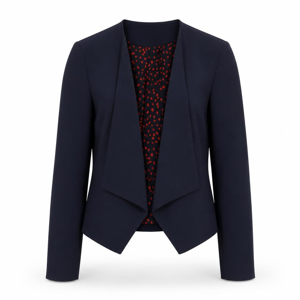 Front view of Only You women’s blue polyester jacket blazer, size UK 6