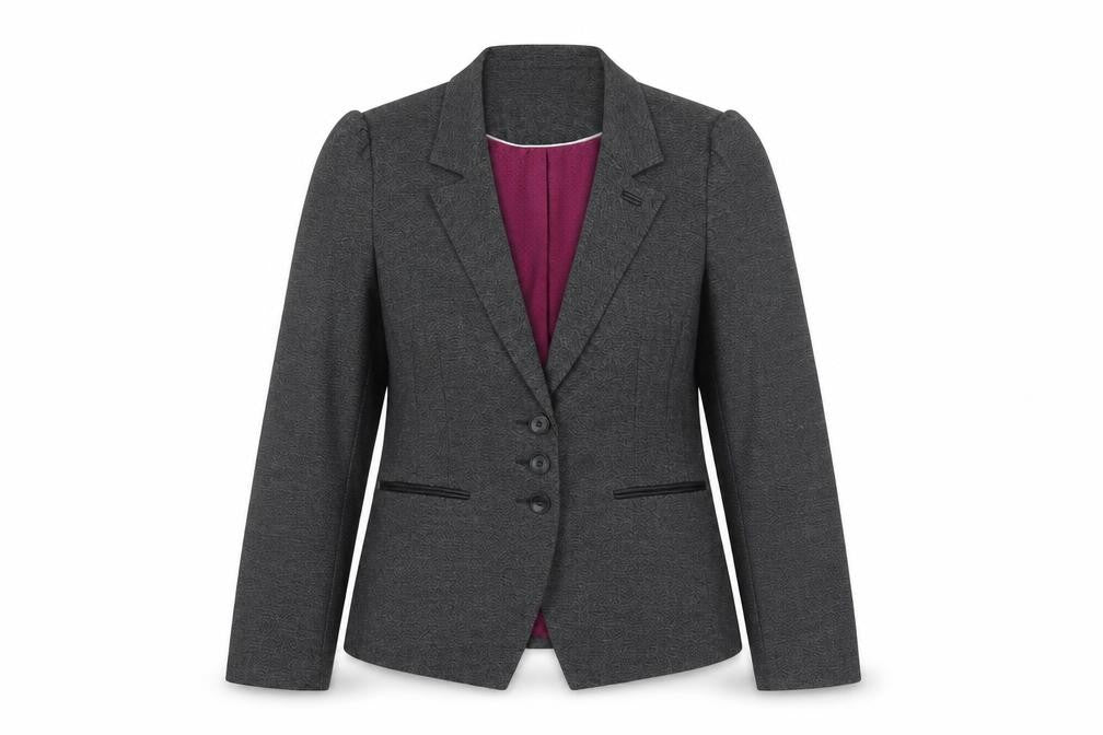 Front view of Next women’s grey polyester jacket suit jacket, size UK 12