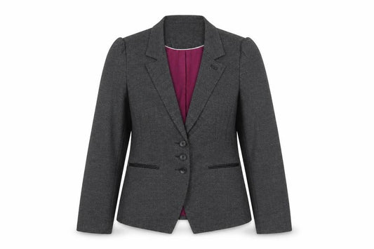 Front view of Next women’s grey polyester jacket suit jacket, size UK 12