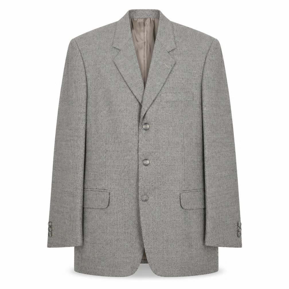 Front view of James Barry men’s grey geometric wool jacket suit jacket, size M, regular