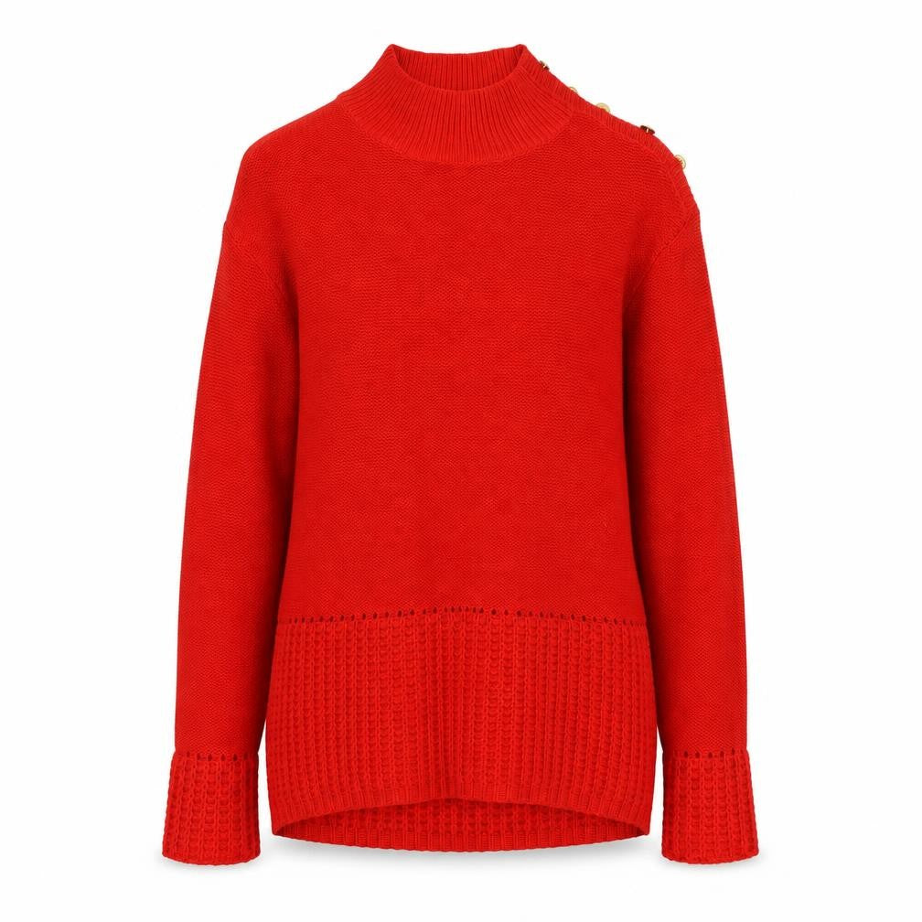 Front view of Next women’s red mock neck cotton jumper, size UK 8