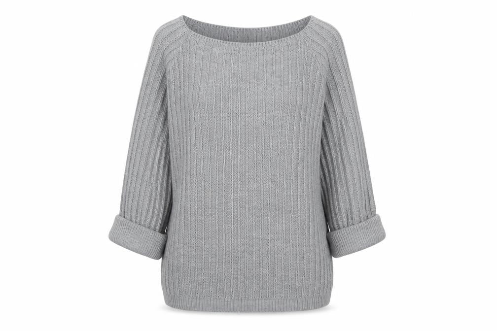 Front view of Tru Collection women’s grey round neck acrylic jumper, size L