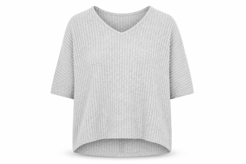 Front view of New Look women’s grey v-neck polyester jumper, size S
