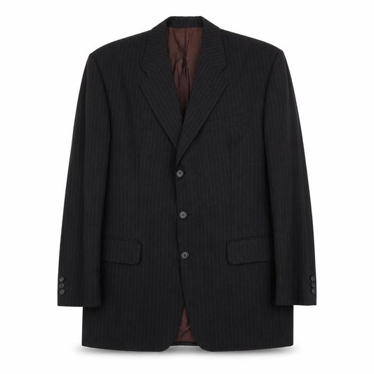 Front view of Reda men’s blue striped wool jacket suit jacket, size L, regular