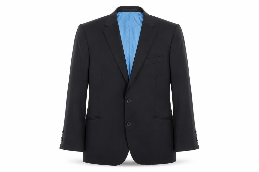 Front view of Marks & Spencer men’s black wool jacket blazer, size M, regular