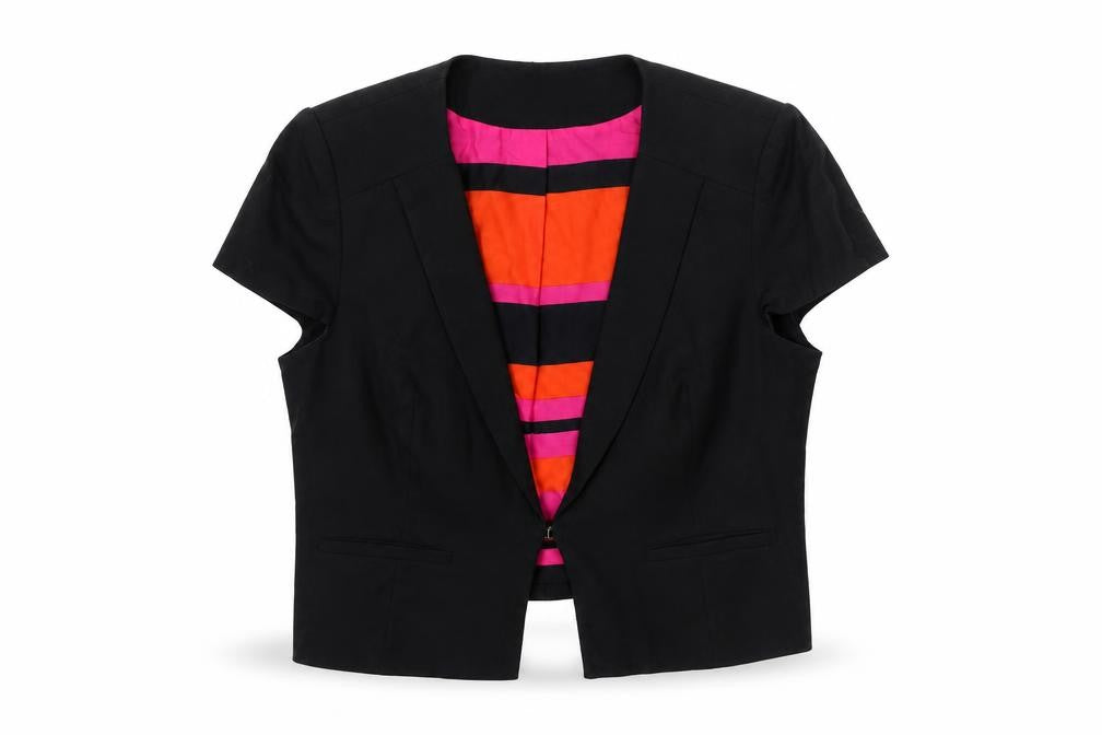Front view of Marks & Spencer women’s black linen jacket blazer, size UK 12