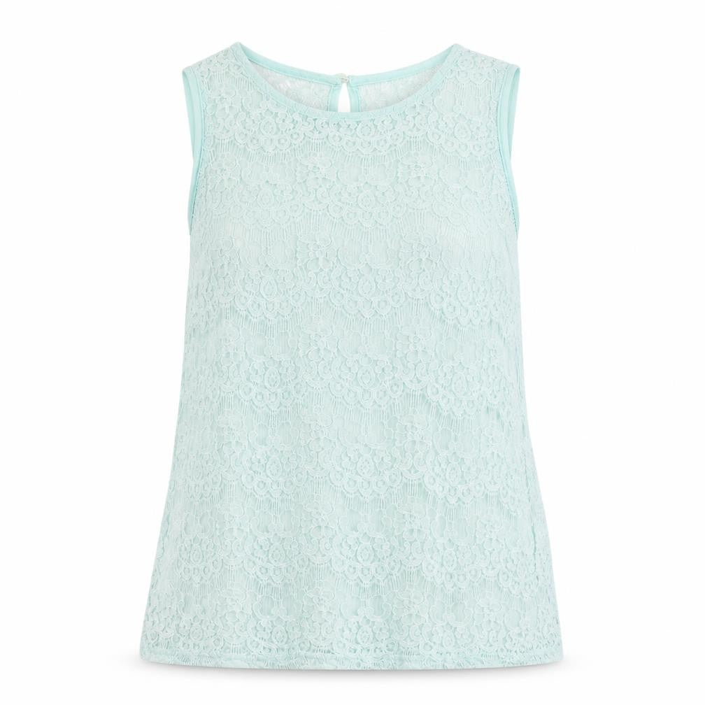 Front view of New Look women’s green viscose basic tank, size UK 12, round neck
