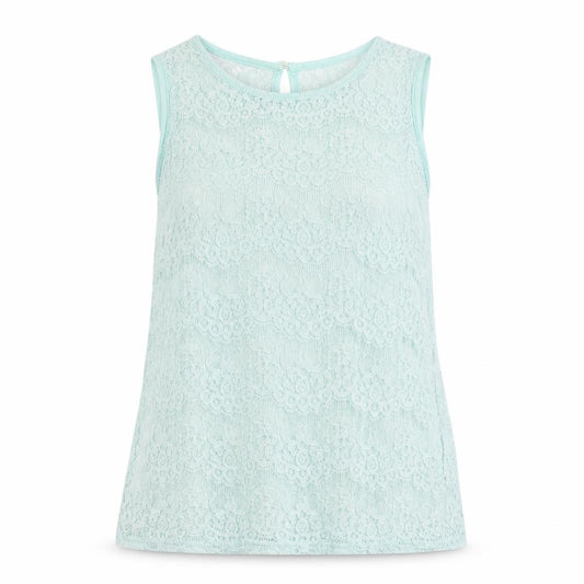 Front view of New Look women’s green viscose basic tank, size UK 12, round neck