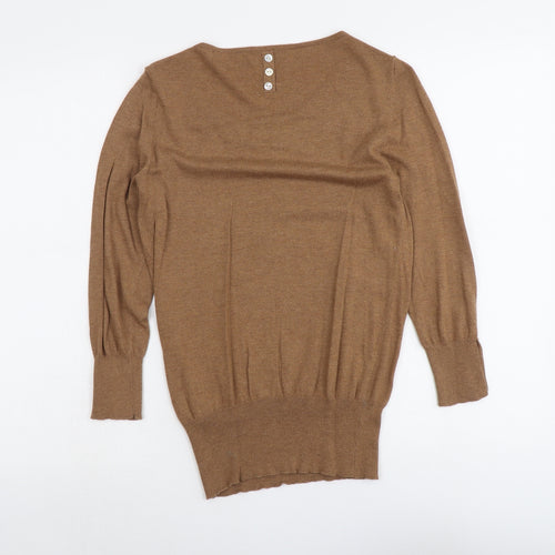 NEXT Womens Brown Boat Neck Cotton Pullover Jumper Size 8