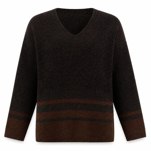 Debbie Morgan Womens Brown V-Neck Striped Acrylic Pullover Jumper Size M - Size M/L
