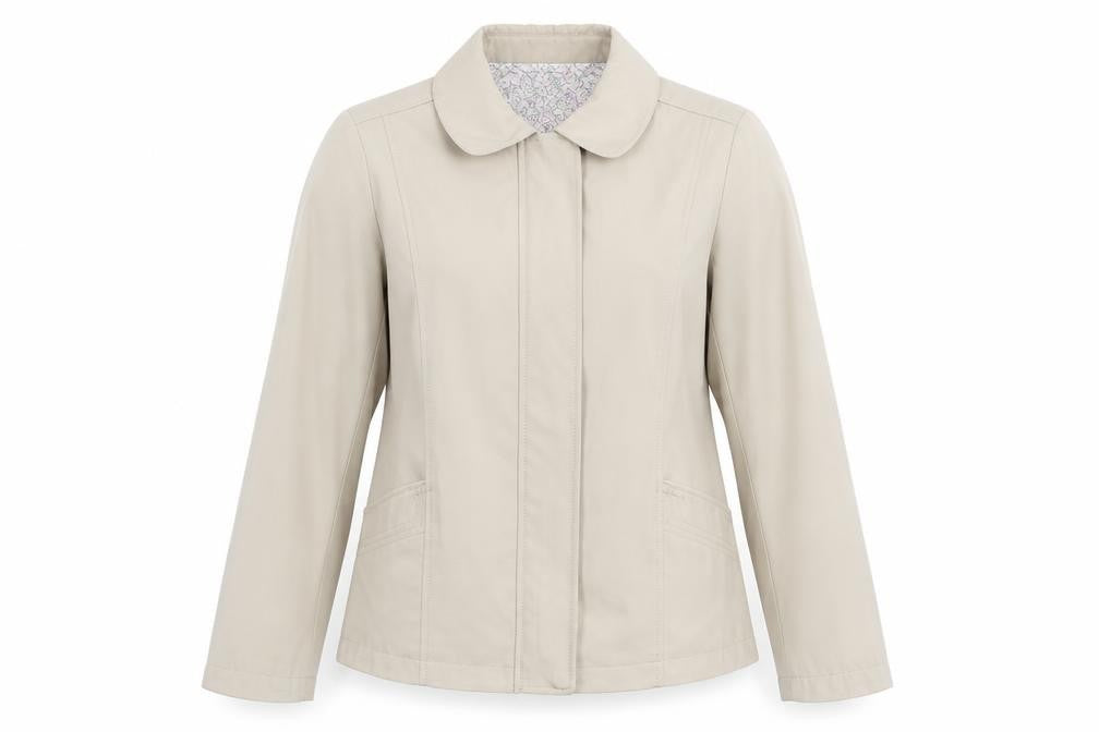 Front view of Bonmarché women’s beige jacket, size XS, zip