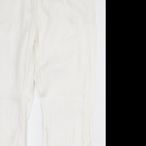 H&M Womens White Linen Trousers Size 33 in Regular Zip