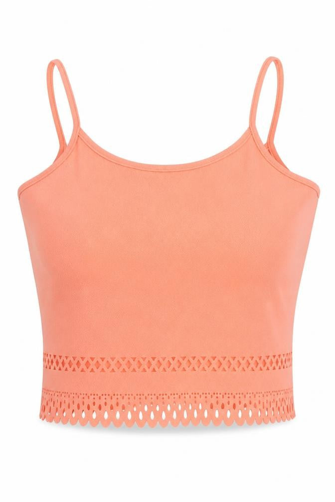 Select Womens Pink Polyester Cropped Tank Size 14 Round Neck - Broderie Anglaise