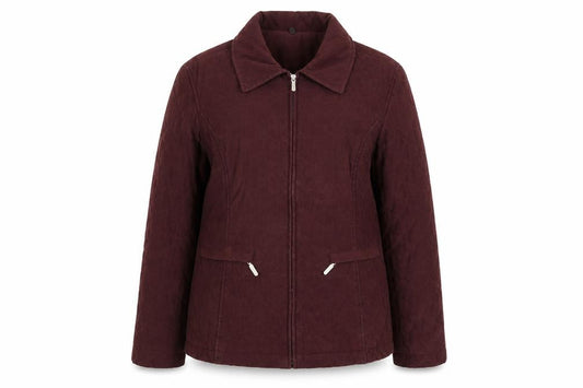 Front view of Richards women’s red jacket, size UK 16, zip