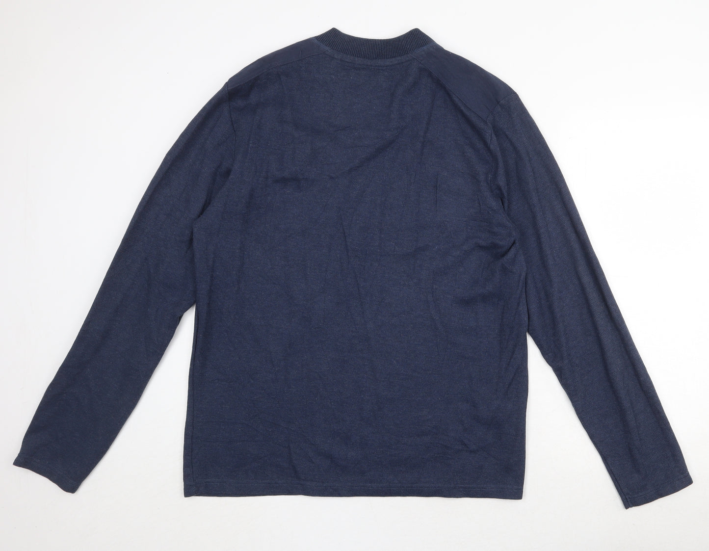 BHS Mens Blue V-Neck Cotton Pullover Jumper Size L Long Sleeve