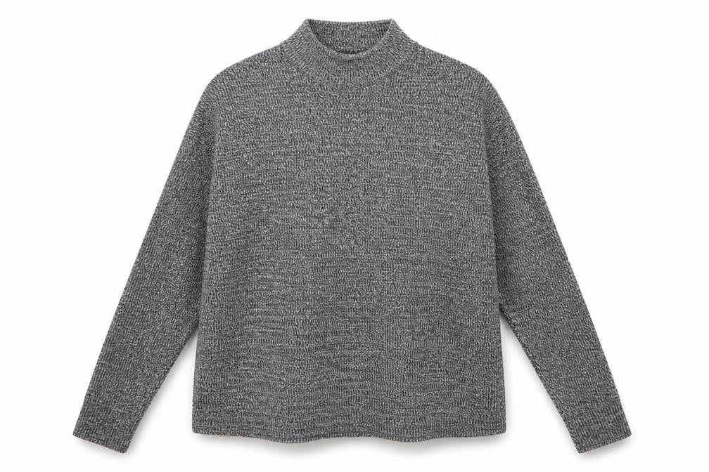 Front view of H&M women’s grey mock neck geometric polyester jumper, size M