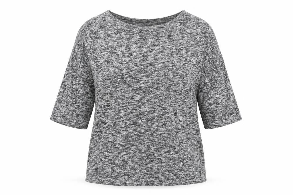 Front view of New Look women’s grey round neck geometric viscose jumper, size L