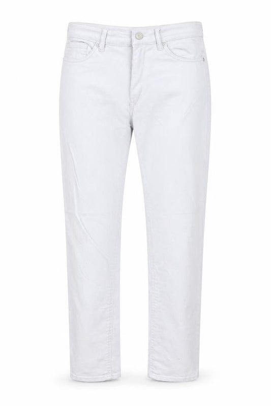 Front view of H&M women’s grey cotton straight jeans, size UK 12, regular zip