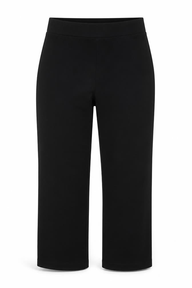 Front view of Bonmarché women’s black polyester trousers, size UK 12, regular