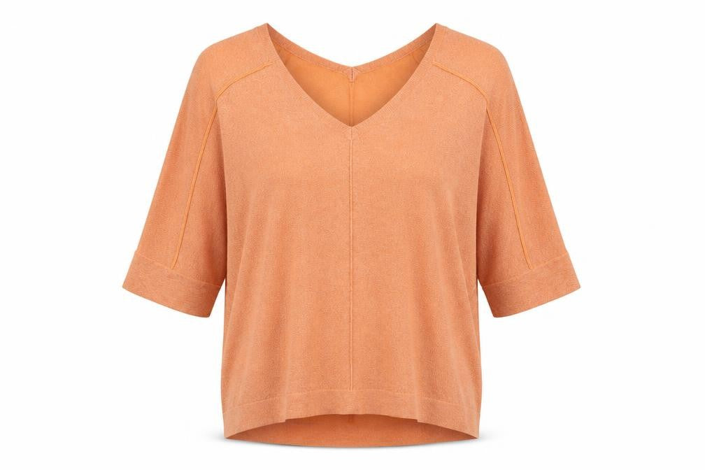 Front view of Next women’s orange v-neck viscose jumper, size S
