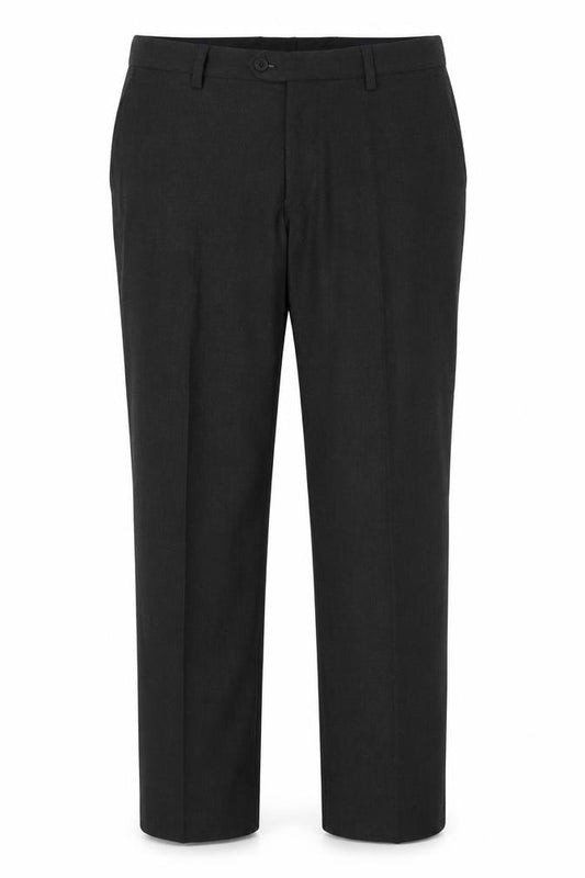 Front view of Next men’s grey polyester dress pants trousers, size 32, in regular zip