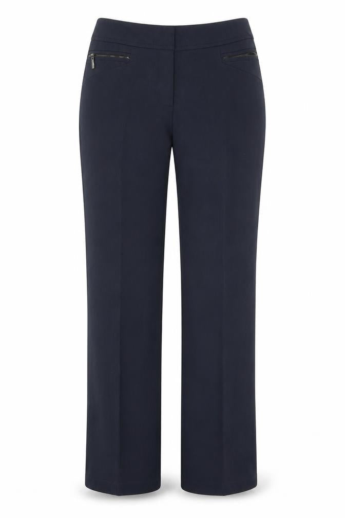 Front view of BHS women’s blue polyester dress pants trousers, size UK 8, regular zip