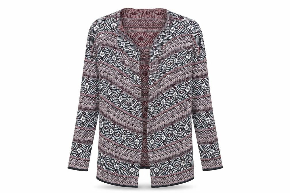 Multiblu Womens Red V-Neck Geometric Viscose Cardigan Jumper Size L