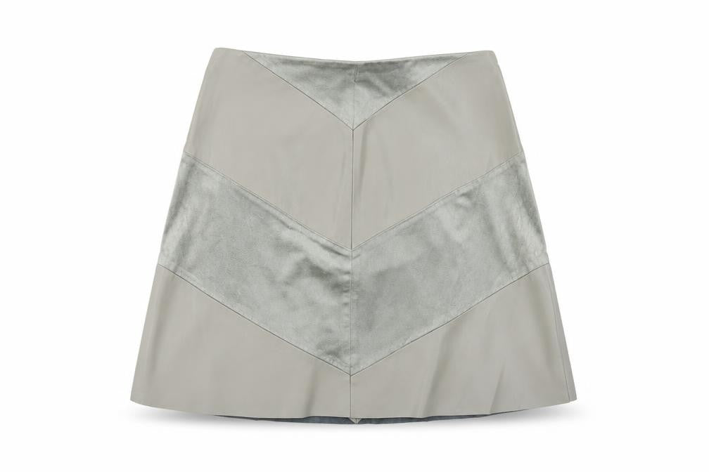 Front view of Zara women’s green polyester mini skirt, size S, zip