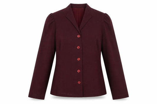 Front view of Country Casuals women’s red jacket blazer, size UK 14, button