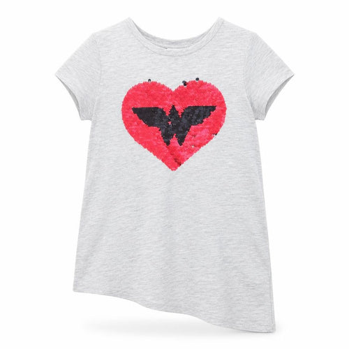 Wonder Woman Girls Grey Polyester Pullover T-Shirt Size 4-5 Years Round Neck Pullover - Heart Asymmetric