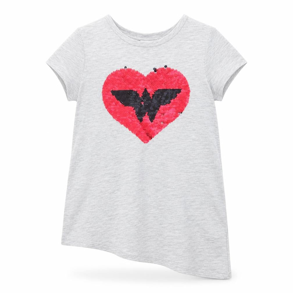 Wonder Woman Girls Grey Polyester Pullover T-Shirt Size 4-5 Years Round Neck Pullover - Heart Asymmetric