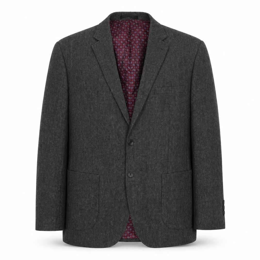 Front view of Boston Crew men’s grey polyester jacket suit jacket, size L, regular