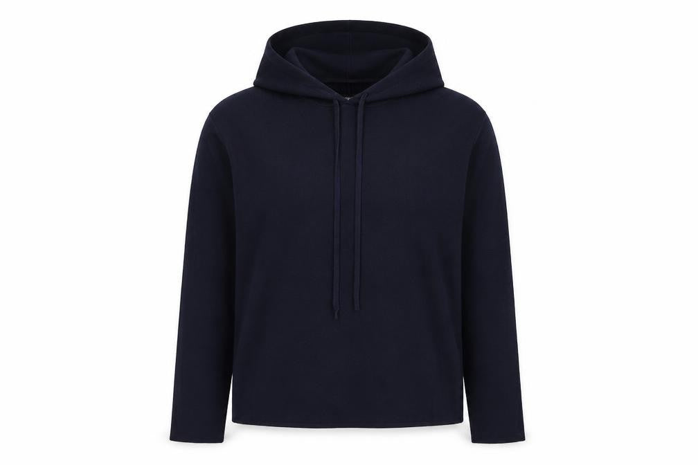 Front view of Fashion Union women’s blue polyester pullover hoodie, size UK 8, pullover