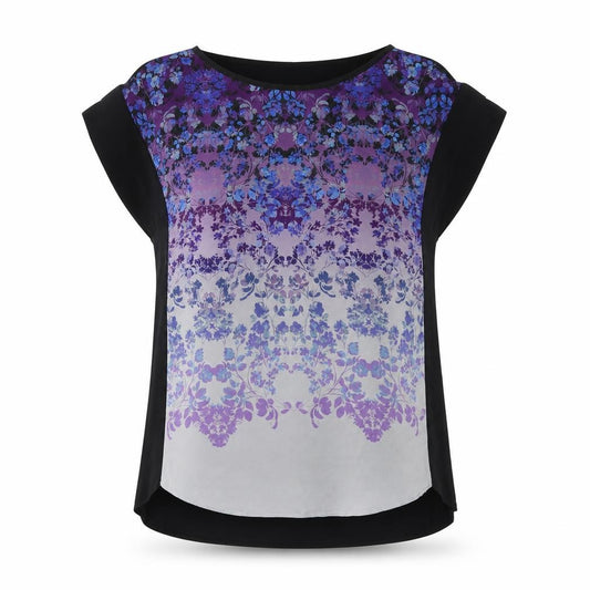 Front view of Oasis women’s multicoloured geometric viscose basic blouse, size S, round neck