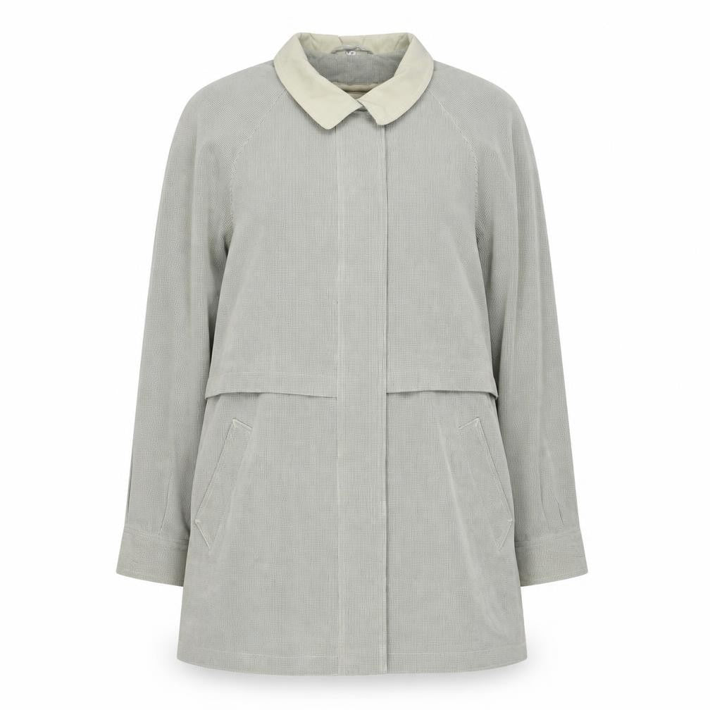 Front view of Debenhams women’s beige overcoat coat, size UK 12, button