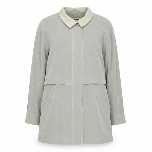 Front view of Debenhams women’s beige overcoat coat, size UK 12, button