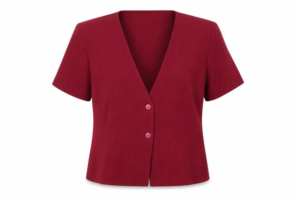 Front view of Berkertex women’s red jacket blazer, size UK 16, button