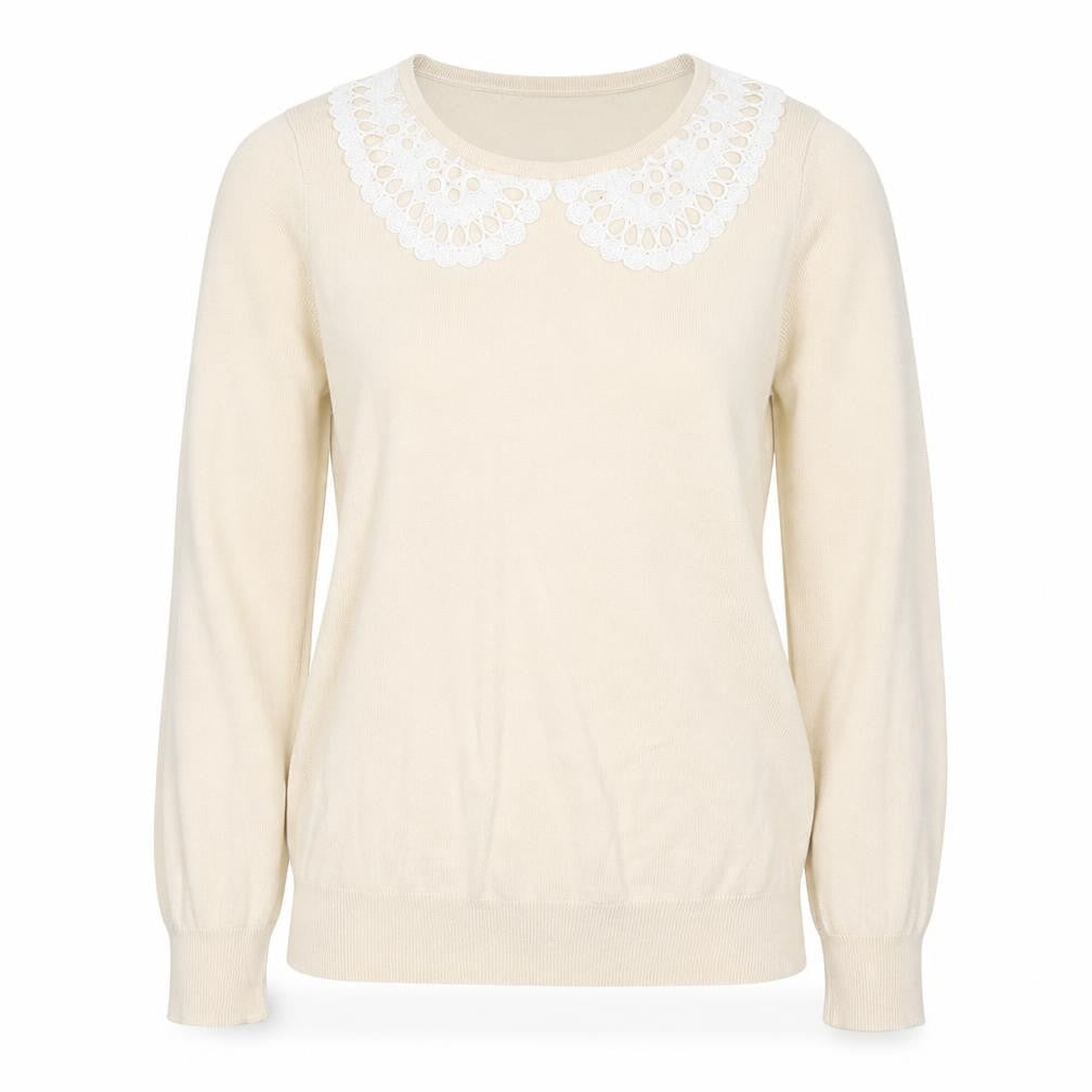 Bonmarché Womens Ivory Round Neck Viscose Pullover Jumper Size S - Lace Details