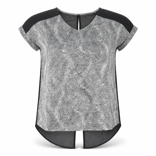 Front view of Next women’s grey geometric polyester basic blouse, size UK 6, round neck